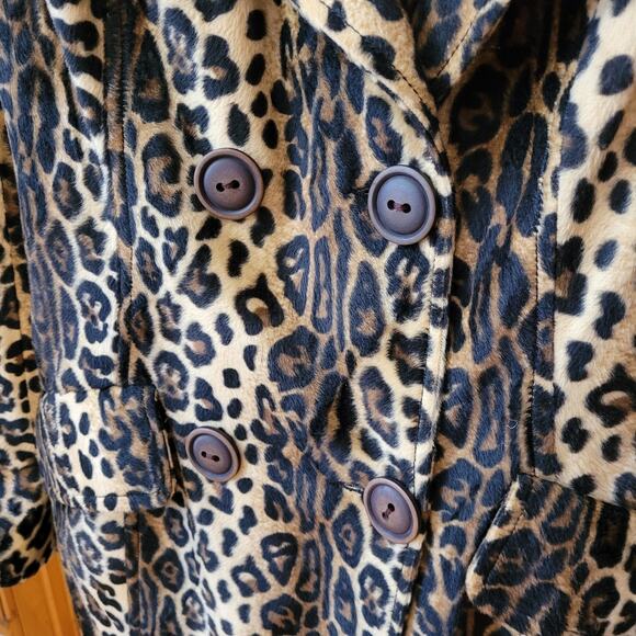 Vintage Leopard Print Faux Fur Coat Mid Length Double Breasted Y Apparel USA - Picture 3 of 14